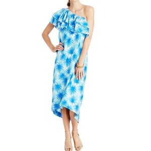 VINEYARD VINES SIZE 0 ONE SHOULDER PALM MIDI DRESS